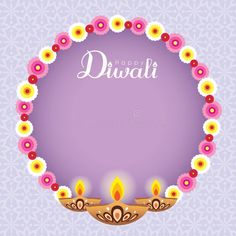 happy diwali greeting card with candles in the middle and flowers around it royalty illustration