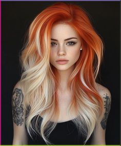 Blonde With Fashion Colors, Red To White Ombre Hair, Vibrant Auburn Hair Color, Strawberry Blonde And White Hair, White And Copper Hair, Bleaching Red Hair, Deep Red And Blonde Hair Color, Vivid Copper Hair, Hair Color Blocking Ideas