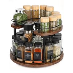 the spice rack is filled with spices and seasonings