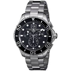 Tag Heuer's quality, style and functionality are evident in this sophisticated line of timepieces. This men's watch from the Aquaracer collection features a stainless steel bracelet and black chronograph dial. Hands: Stick Caseback Type: Screw-down Age: Adult Strap Color: Silver Type: Chronograph, Luxury Caseback Material: Stainless Steel Product Features: Water Resistant Case Shape: Round Material: Stainless Steel Case Thickness: 13mm Strap Width: 20mm Strap Movement: Swiss Quartz Strap Length: Heart Rate Monitor Watch, Tag Heuer Watch, Tag Heuer, Steel Watch, Stainless Steel Watch