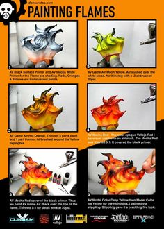 the instructions for painting flames are shown in this poster, which shows how to use them