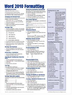 Microsoft word 2010 format quick mention usher (Cheat sheet of Instructions, tip & shortcut - lamin Computer Shortcut Keys, Computer Hacks, Microsoft Word 2010, Microsoft Office Word, Computer Help, Excel Shortcuts, Office Word, Computer Shortcuts, Computer Knowledge