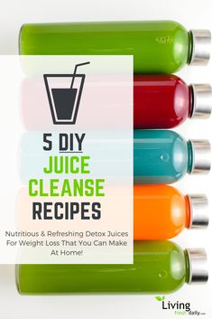 five juice cleanse recipe bottles with the title 5 diy juice cleanse recipes