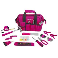 the tool bag is full of pink tools