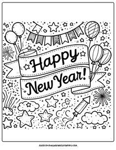 happy new year banners Happy New Year Coloring Pages, June Colors, November Colors, August Colors, September Colors, New Year Coloring Pages, July Colors, Halloween Kindergarten, Preschool Graduation