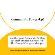 the community power - up flyer is shown in yellow and white