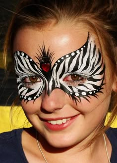 Christina Davison Zebra Mask with Heart Gem Face Painting Mask Face Paint, Obličejové Masky, Adult Face Painting, Cheek Art, Girl Face Painting, Blank Templates