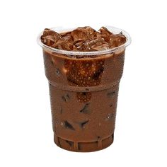 a plastic cup filled with ice and chocolate