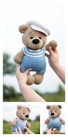 the teddy bear is wearing a sailor's outfit and holding it in one hand