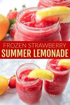 frozen strawberry summer lemonade in mason jars