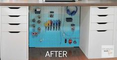 a workbench with lots of tools on it and the words, before and after