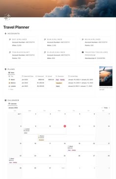 the travel planner is displayed in this screenshote image, with clouds above it