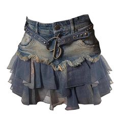 Y2K Aesthetic Denim Ruffled Skirt - Boogzel Clothing Blue Mini Skirt Outfit Summer, Jean Miniskirt, E Girl Clothes, Jeans Custom, Mini Skirt Summer, Oc Board, Short Jean Skirt, Body Skirt, Gown Pattern