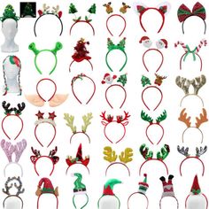 various christmas headbands with reindeer hats on them