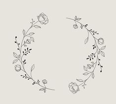 the outline of a wreath with flowers and leaves