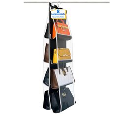 a rack with purses hanging from it's sides