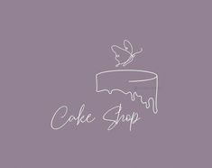 a cake shop logo with the word cake shop written in white on a purple background