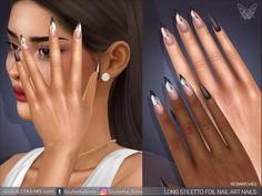 The Sims Resource - Long Stiletto Foil Nail Art Nails