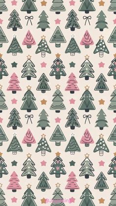 christmas trees with stars and bows on white background, seamless wallpaper or wrapping paper