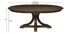 a table with measurements for the top and bottom section, including an oval dining table