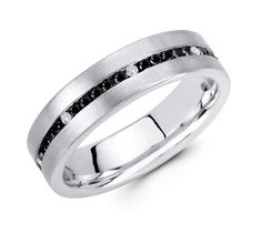 a white gold wedding ring with black diamonds