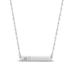 This elegant necklace features a bar crafted in 14K white gold. Three round diamonds sparkle beside an initial inscribed in a swirling script front. The pendant sways from an 18-inch rope chain that secures with a spring ring clasp. Kay Jewelers, Elegant Necklace, Elegant Necklaces, Accessories Jewelry Necklace, A Bar, Chain Ring, Rope Chain, Bar Necklace, Spring Rings