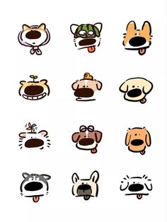 a bunch of different types of dogs on a white background