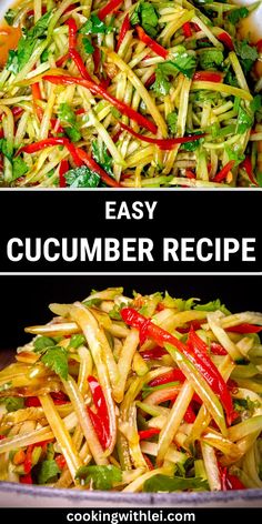 two pictures side by side with the words easy cucumber recipe