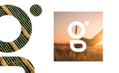 the letter g is made out of grass and has an image of a hand holding a plant