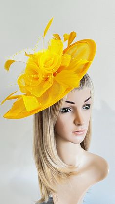 Add a touch of elegance to your outfit with this handmade Yellow Fascinator Headband. Perfect for weddings, the Spring Racing season, or Melbourne Cup events, this one-size headpiece is a must-have accessory. The bright yellow colour adds a pop of vibrancy to any ensemble, making you stand out in style. Made for women who appreciate unique and fashionable pieces, this headband is a versatile addition to your accessories collection. Click link to check out my other items. https://www.etsy.com/au/ Luxury Yellow Headpieces For Races, Luxury Yellow Headpieces For Summer, Luxury Yellow Fascinator For Wedding, Luxury Yellow Fascinator For Summer, Luxury Yellow Headpiece For Spring, Luxury Yellow Headpieces For Spring, Luxury Yellow Party Hat, Luxury Yellow Hat Fascinator, Yellow Fascinator