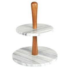 two tier marble cake stand with wooden handle