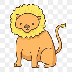 a cartoon lion sitting down with its head turned to the side, on a transparent background