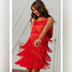 Fun Red Dress With Layered Fringe. 100% Polyester Mosaic Dress, Layered Fringe, Zara Maxi Dress, Midi Bridesmaid Dress, Lime Lush Boutique, Green Lace Dresses, Lime Lush, Lularoe Julia Dress, Navy Floral Dress