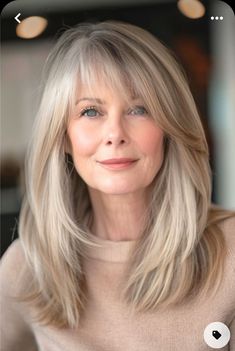 Subtle Bangs, Wispy Layers, Subtle Fringe, Hair Color Blonde Highlights, Buttery Blonde, Haircuts For Medium Length Hair, Sophisticated Hairstyles, Hairstyles For Women Over 60, Swept Bangs