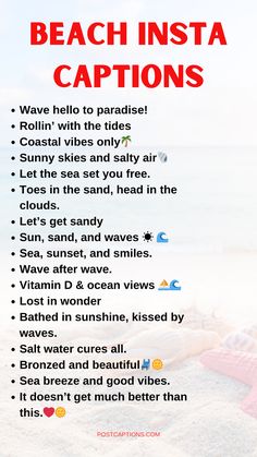 the beach insta captions are in red and white