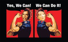 an image of two women with fists and the words yes, we can't do it