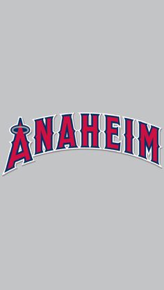 the word anaheim in red and blue on a gray background