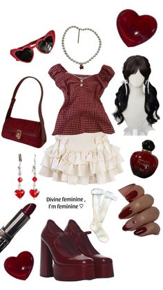 Red And Beige Outfit, Cherry Outfit Ideas, Vintage Americana, Red Outfit, Really Cute Outfits, Fashion Fits, Girly Outfits, Dream Clothes, Cute Fits