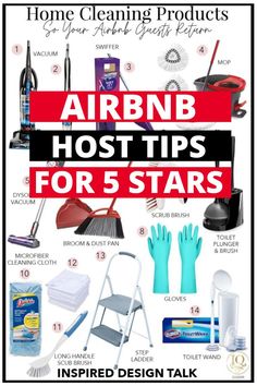 an advertisement for home cleaning products with the words arbnb tips for 5 stars