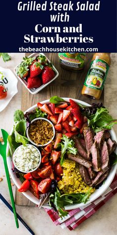 grilled steak salad with corn and strawberries