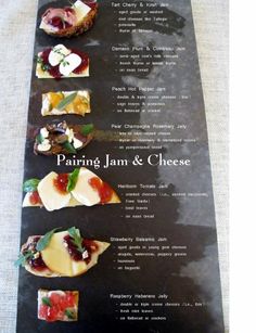 a menu with different types of appetizers displayed on it's black board