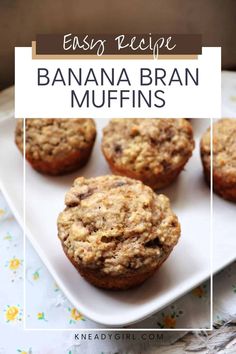 banana bran muffins on a white plate