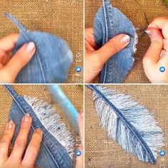 Tas Denim, Diy Sy, Fabric Feathers, Denim Crafts Diy, Rug Patterns, Folded Fabric, Blue Jeans Crafts, Denim Jewelry, Jean Crafts