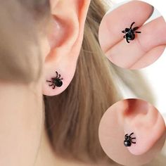 Spider Jewelry, Funny Earrings, Unisex Earrings, Spider Earrings, Punk Earrings, Mini Earrings, Black Spider, Tiny Studs, Halloween Earrings