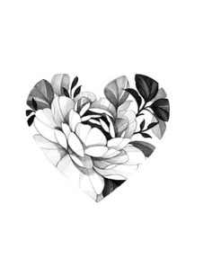 a black and white drawing of flowers in the shape of a heart