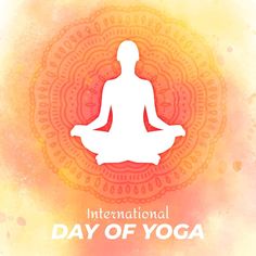 the international day of yoga logo on a watercolor background with an image of a person in