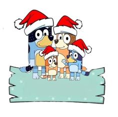 a group of cartoon dogs wearing santa hats