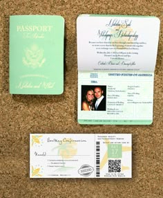 a passport and boarding cards on a cork board