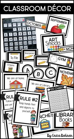 classroom decor for fall and winter with pictures, words and numbers to help students learn how to use them