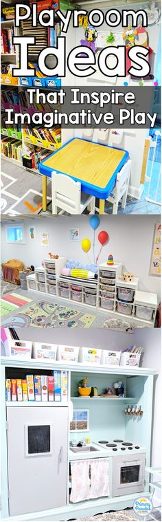 playroom ideas that inspire imaginative play with toys and books for kids to learn how to use them